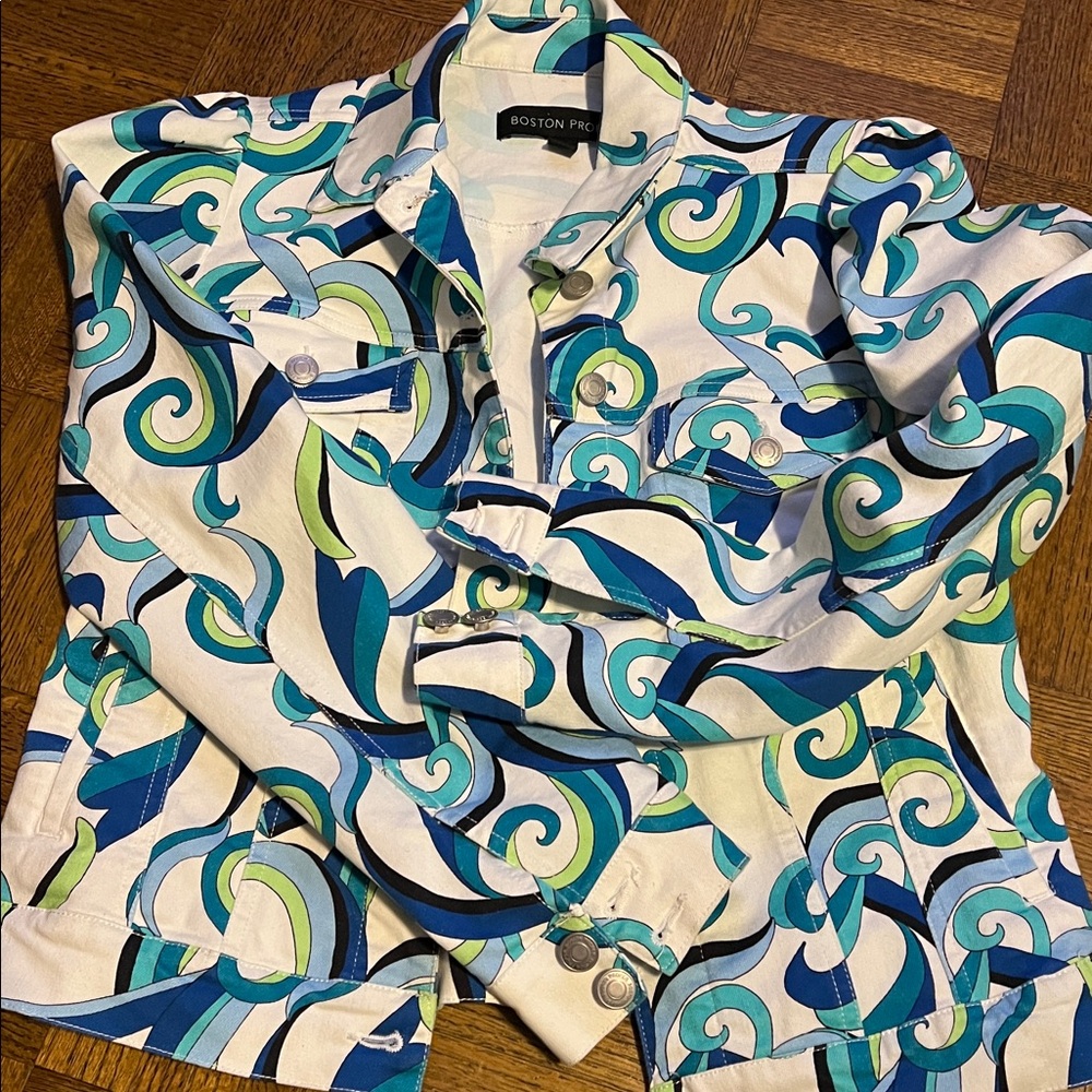 Boston Proper Blue and Green Swirl Jacket - Picture 2 of 3